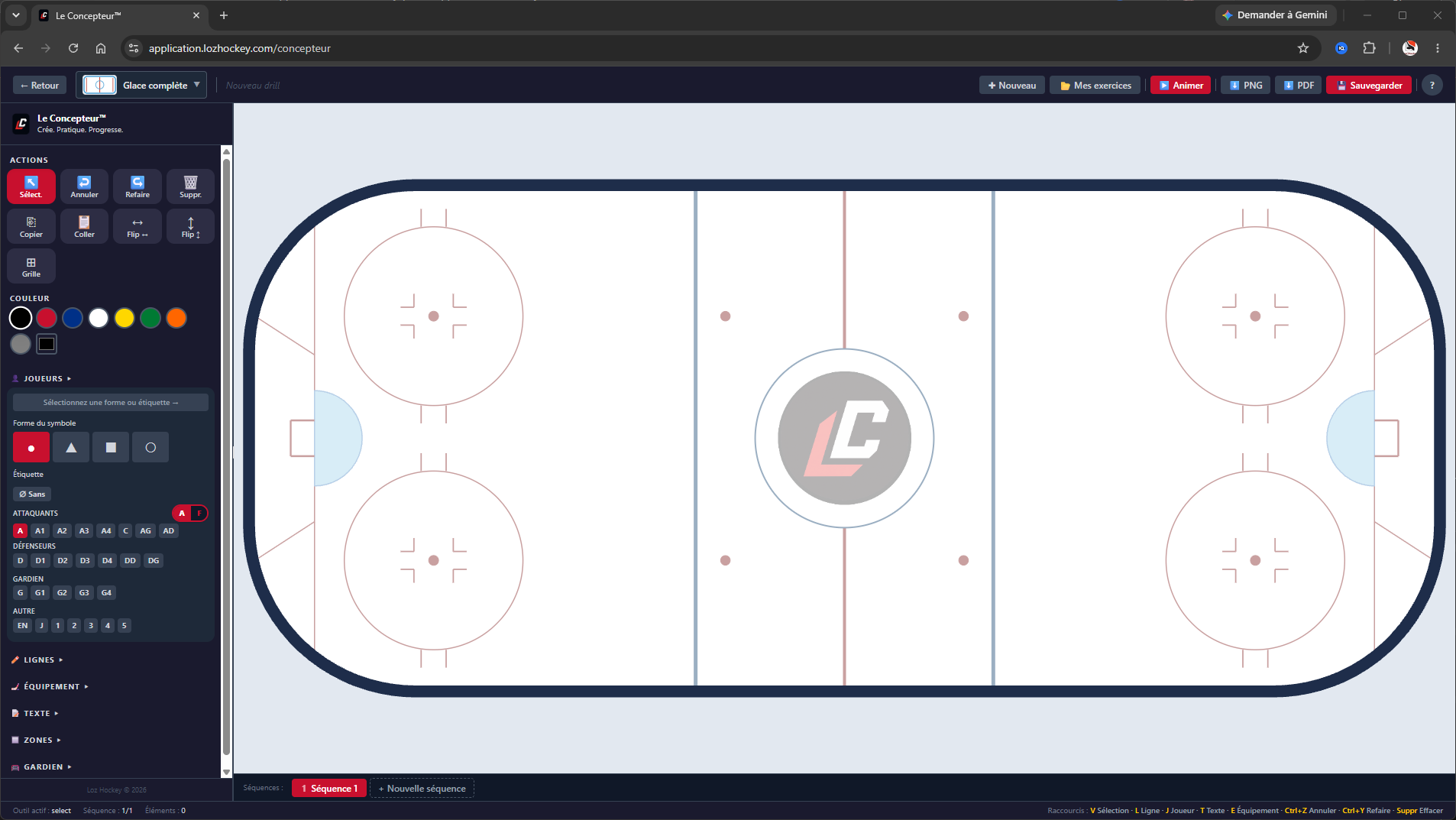Concepteur visuel d'exercices hockey — dessin sur patinoire virtuelle