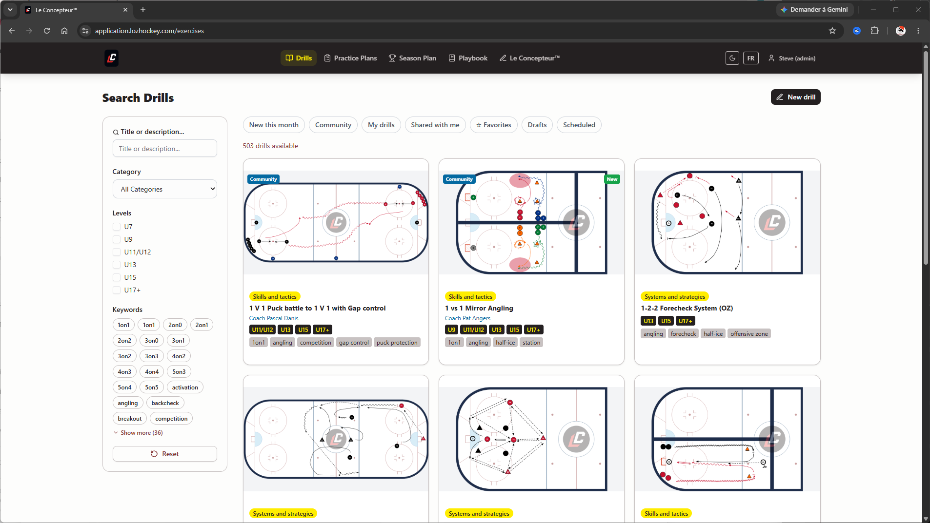 Minor hockey drill library — Le Concepteur™ coaching app