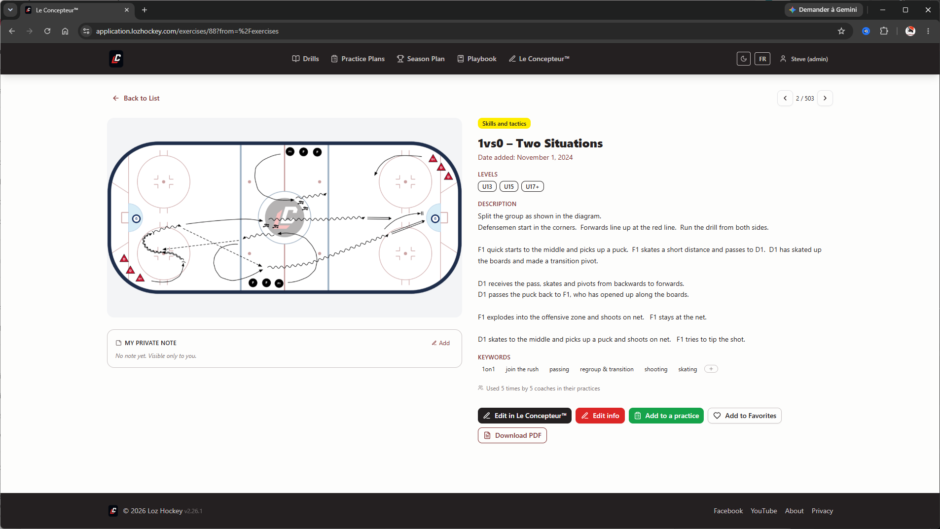 Minor hockey drill library — detail view