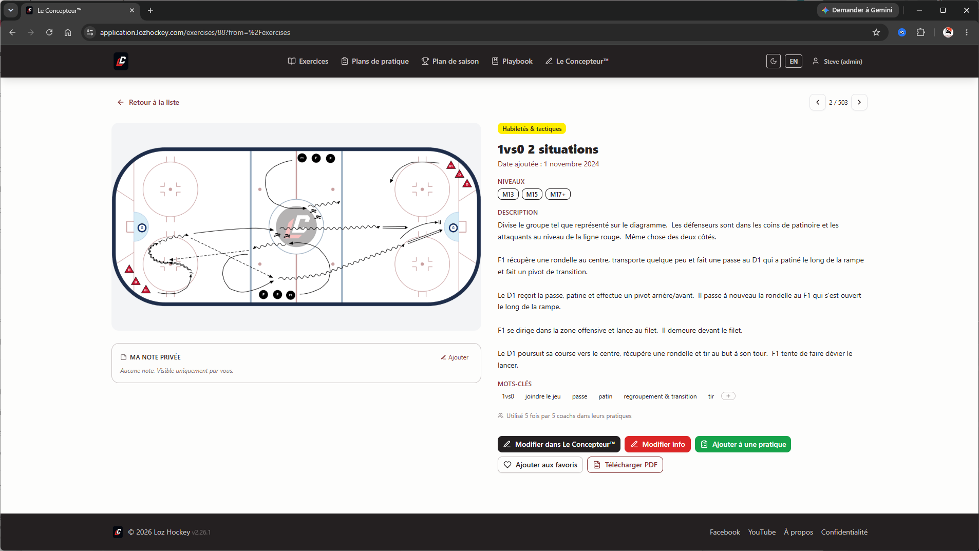 Bibliothèque d'exercices de hockey mineur — vue détail