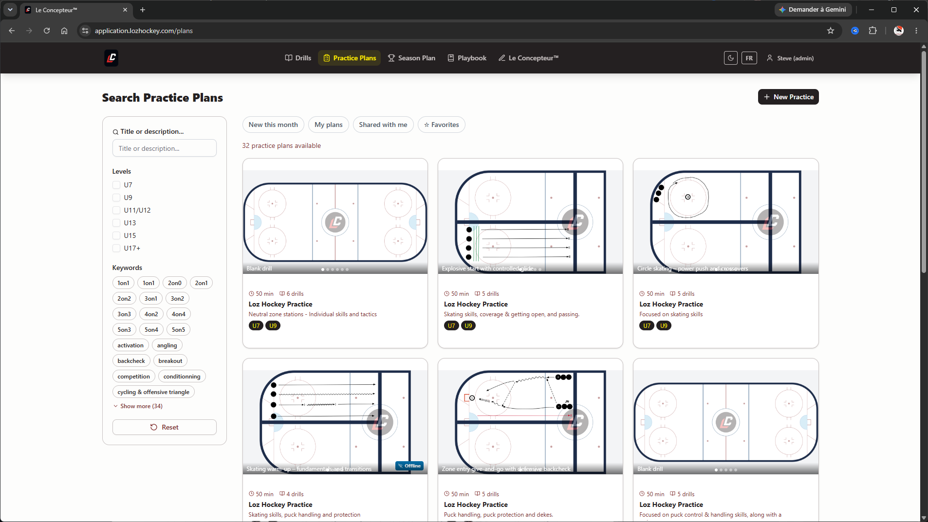 Hockey practice planning app — plan view