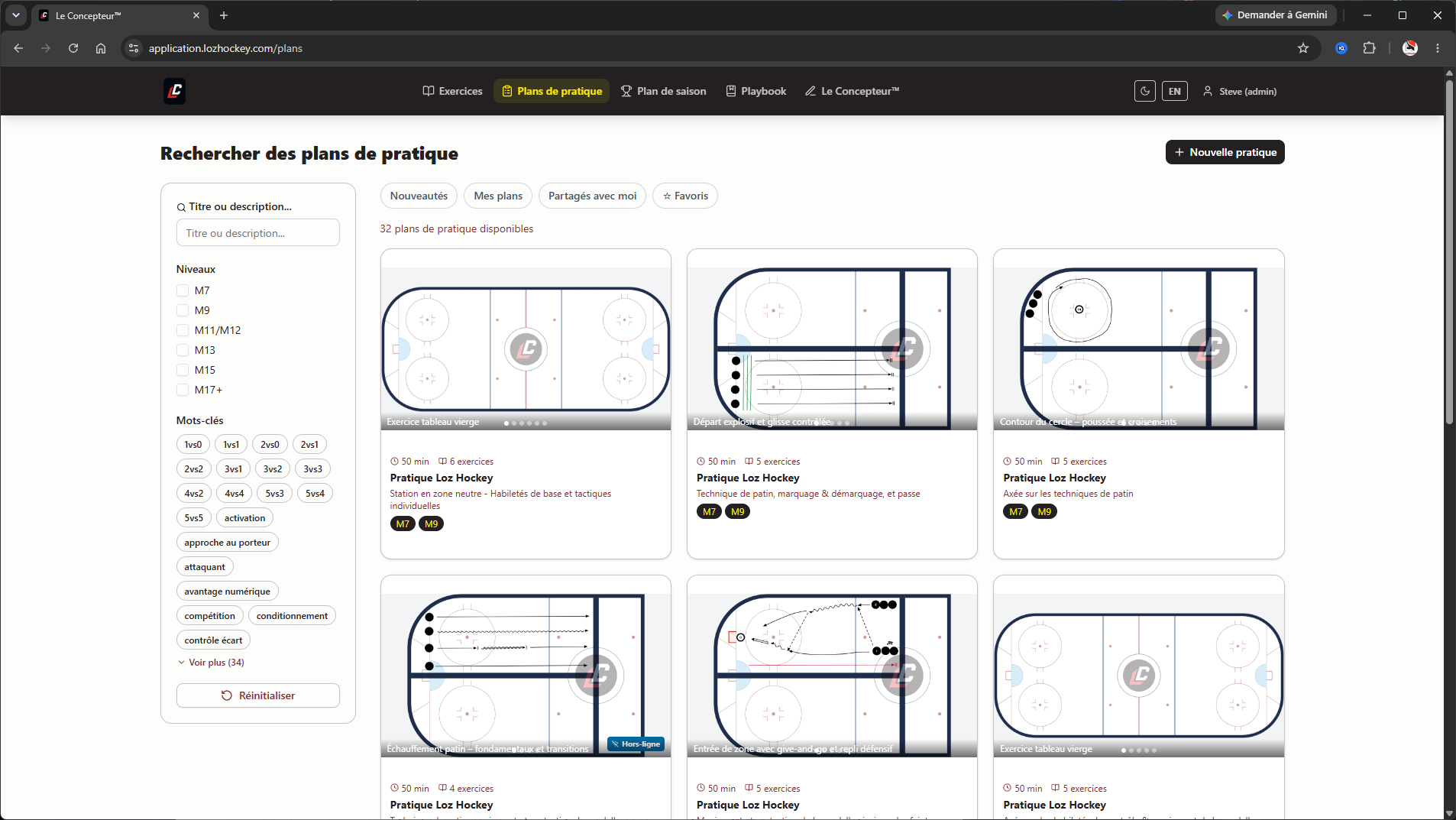 Planification de pratiques hockey mineur — vue plan