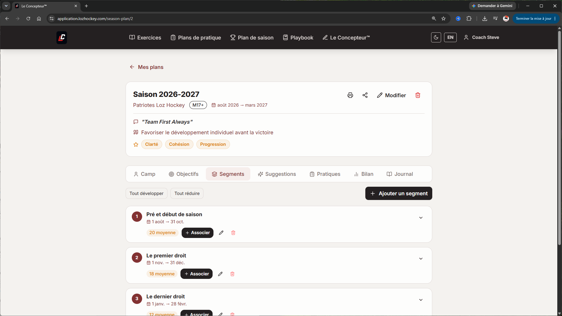 Plan de saison hockey mineur — calendrier des blocs